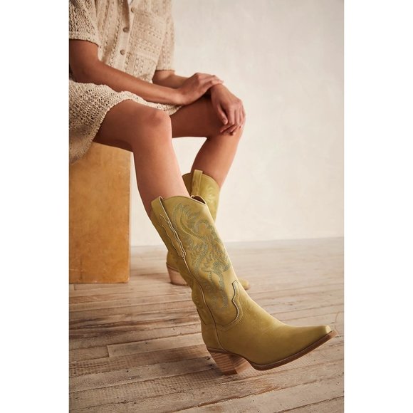 Free People Shoes - Free People Dagget Western Boots Lime Green Leather
